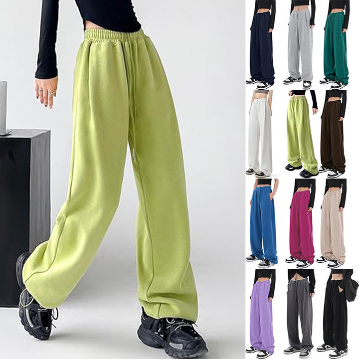 Damen nan lockerfallende Palazzohose aus Sweat mit hochgeschnittenem Komfortbund, Tunnelzug und seitlichen Eingrifftaschen Drune