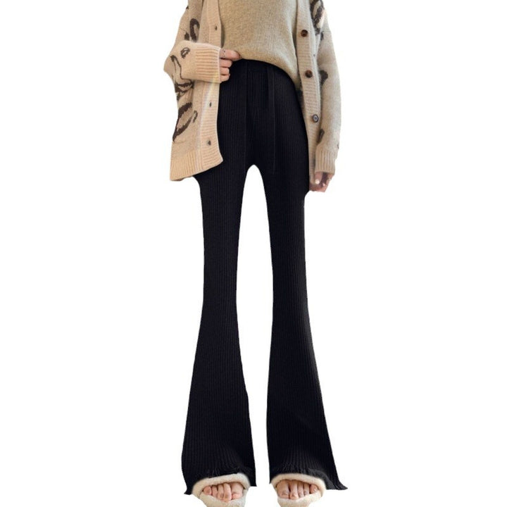 Damen Bequeme Ripp-Strickhose mit weitem Bein Drune