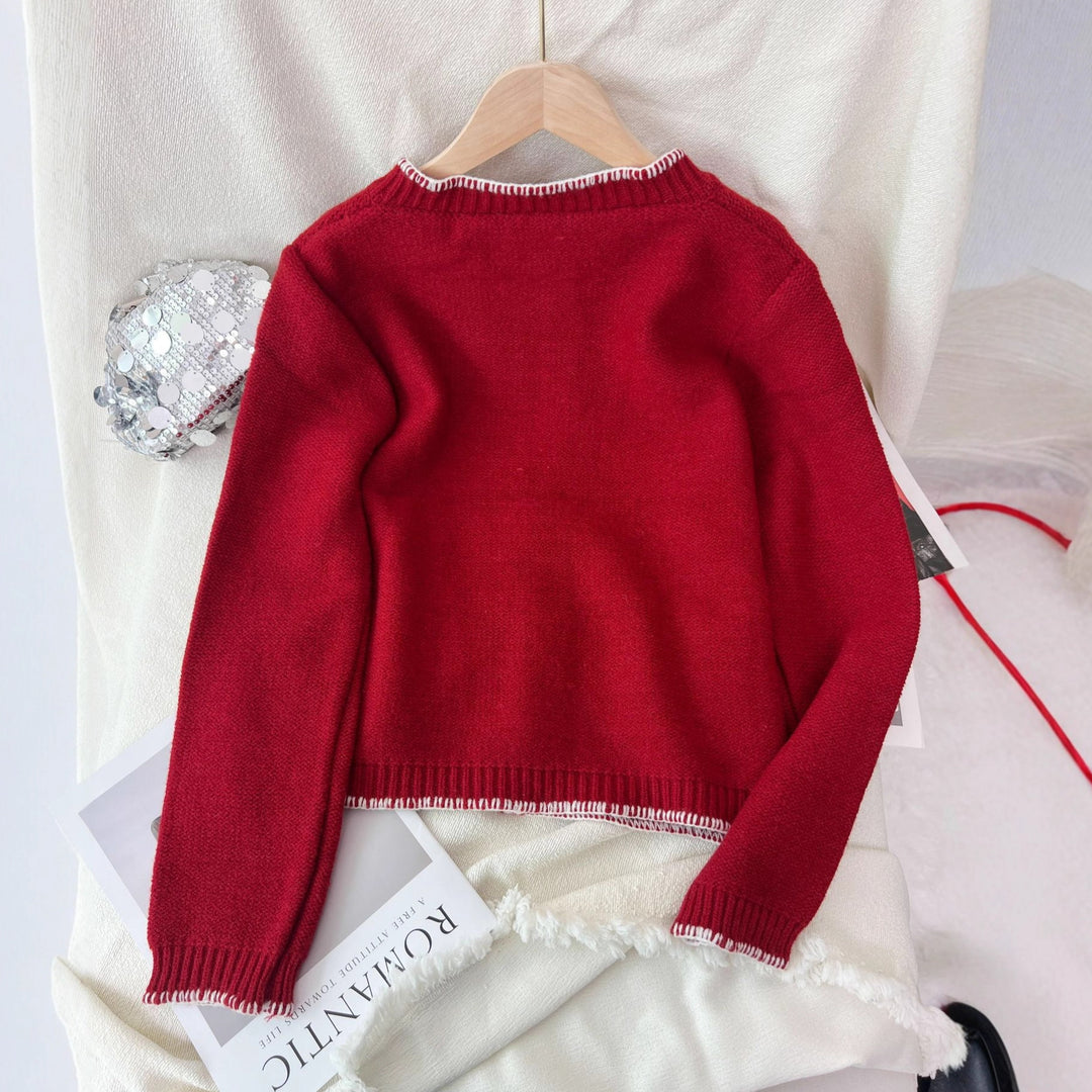 Damen klassische Strickjacke mit kontrastierenden Nähten und Taschen Drune