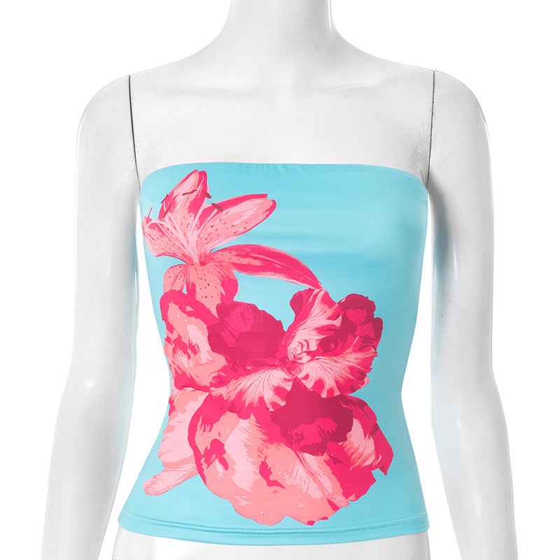 Damen Bandeau-Oberteil mit floralem Design und elastischem Stoff Drune