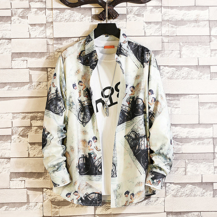 Herren nan langärmliges Hemd mit offenem Reverskragen, kontrastivem Blumenprint und lässiger Regular-Fit Silhouette Drune