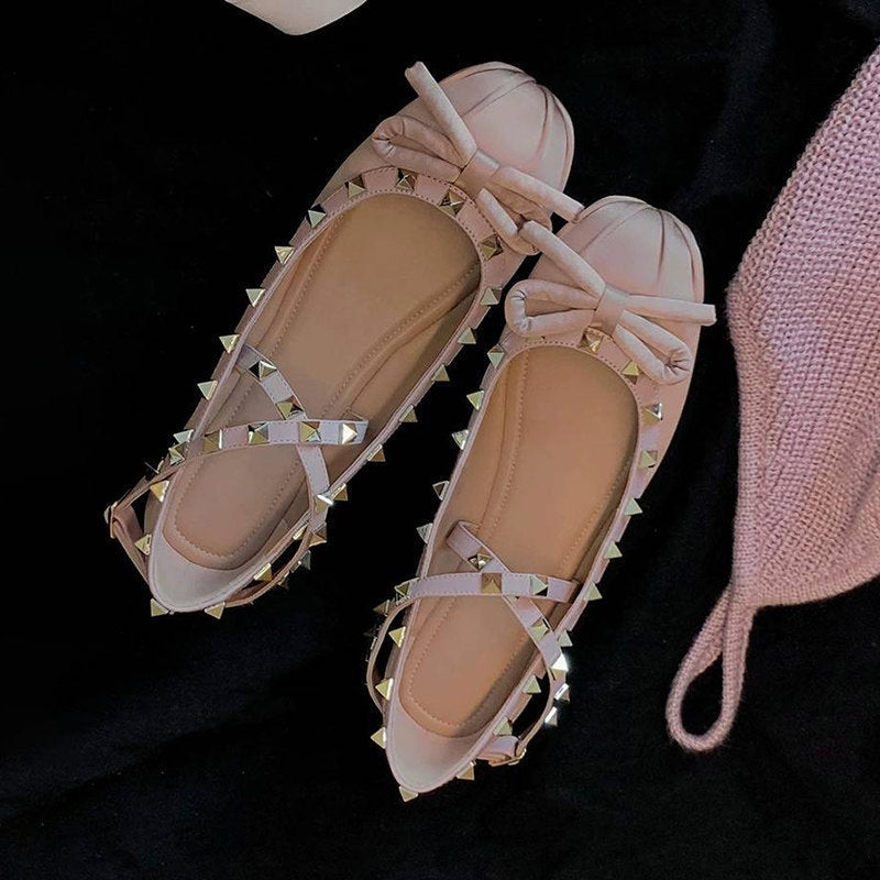 Damen Ballerinas mit stilvollem Nieten-Detail und edlem Schleifenakzent Drune