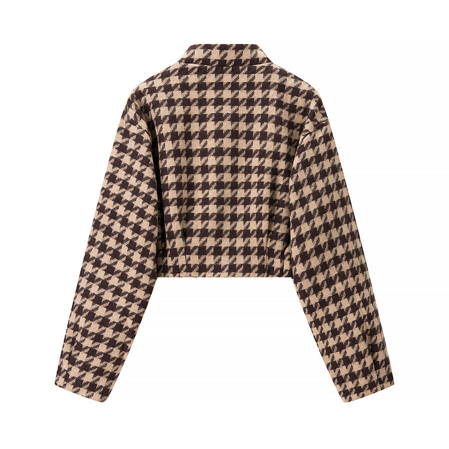 Damen modische cropped Jacke im Hahnentritt-Design Drune