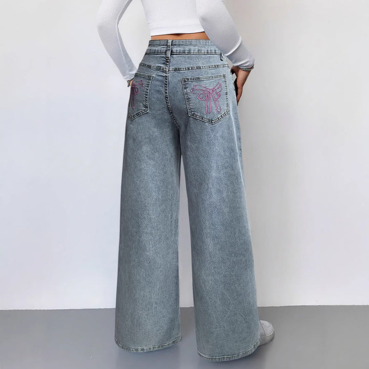 Damen Weit geschnittene Jeans im Vintage-Stil mit hohem Bund und lässigem Look Drune