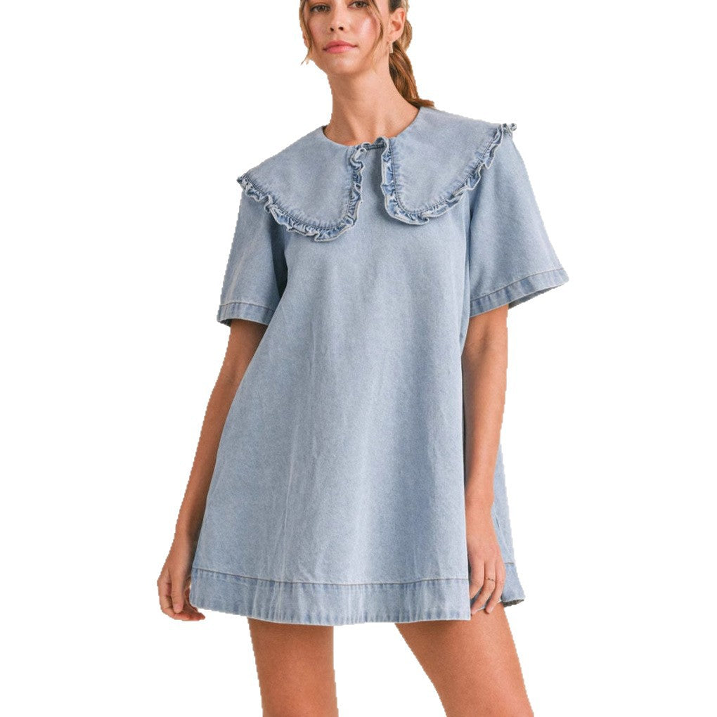 Damen Jeanskleid mit eleganter Rüschenkragenverarbeitung Drune