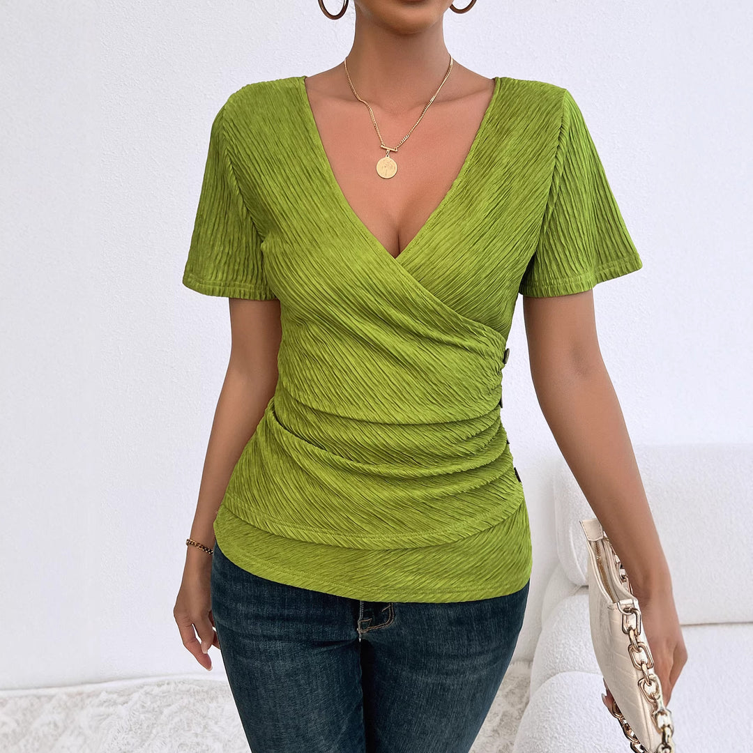Damen Wickelbluse mit raffinierten Falten und Knopfdetails Drune
