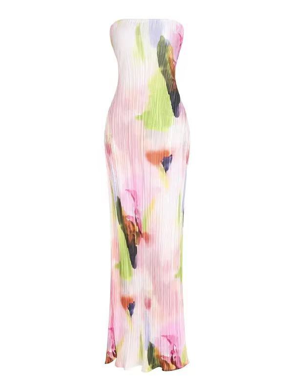 Damen figurbetontes Strapless-Kleid mit floralen Elementen Drune