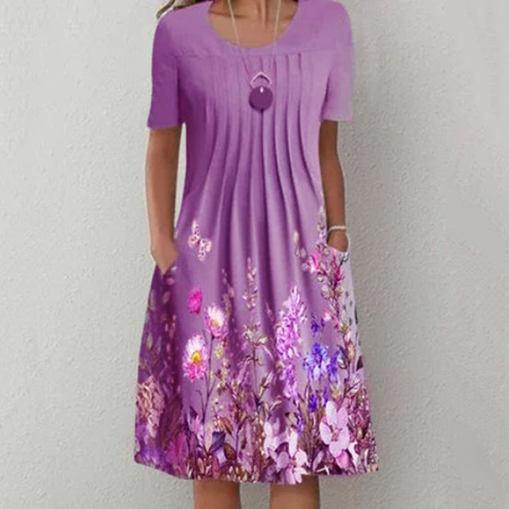 Damen Casual Kleid mit floralem Design und plissierten Details Drune