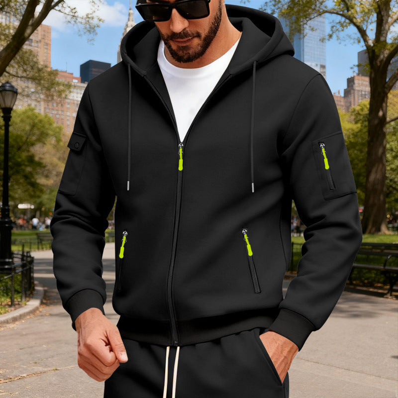 Herren Sportliche Zip-Hoodie mit Innovativen Reißverschlusstaschen Drune