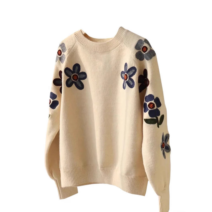 Damen modischer Pullover mit floralem Stickdesign Drune