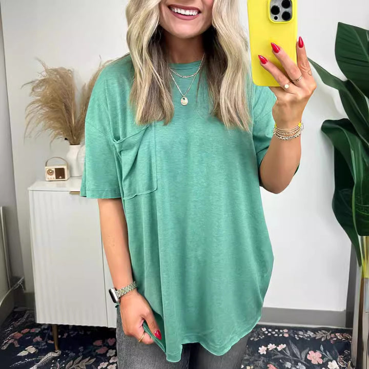 Damen lässiges Oversized T-Shirt mit Tasche Drune