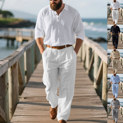 Herren eleganter Freizeit-Jumpsuit mit praktischen Taschen und stylischem Henley-Ausschnitt Drune