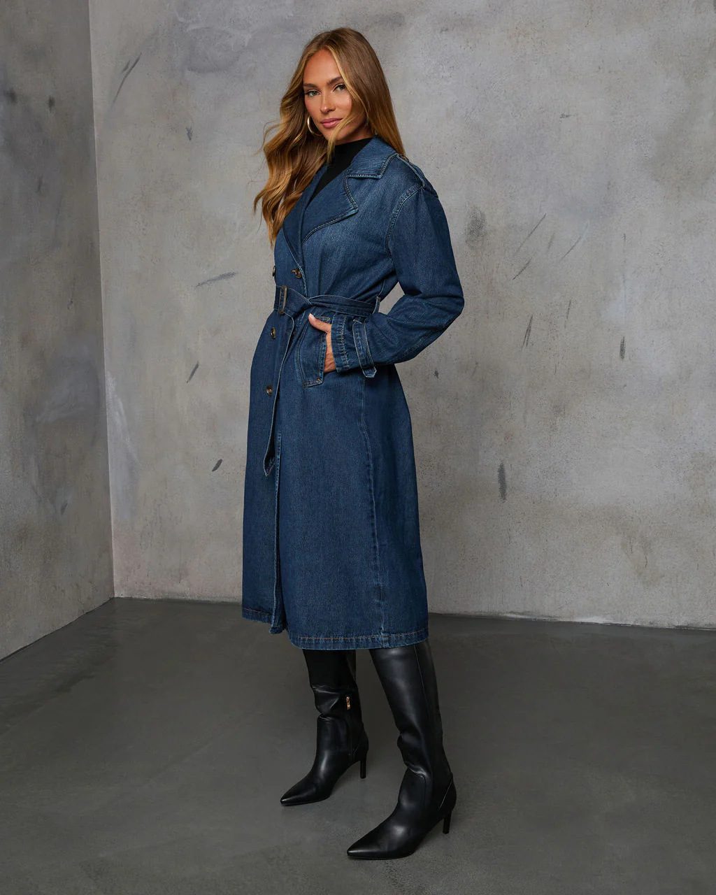 Drune | Langer Denim-Trenchcoat - Klassisch & Zeitlos - Mit Knöpfen - Lässige Herbst-Oberbekleidung