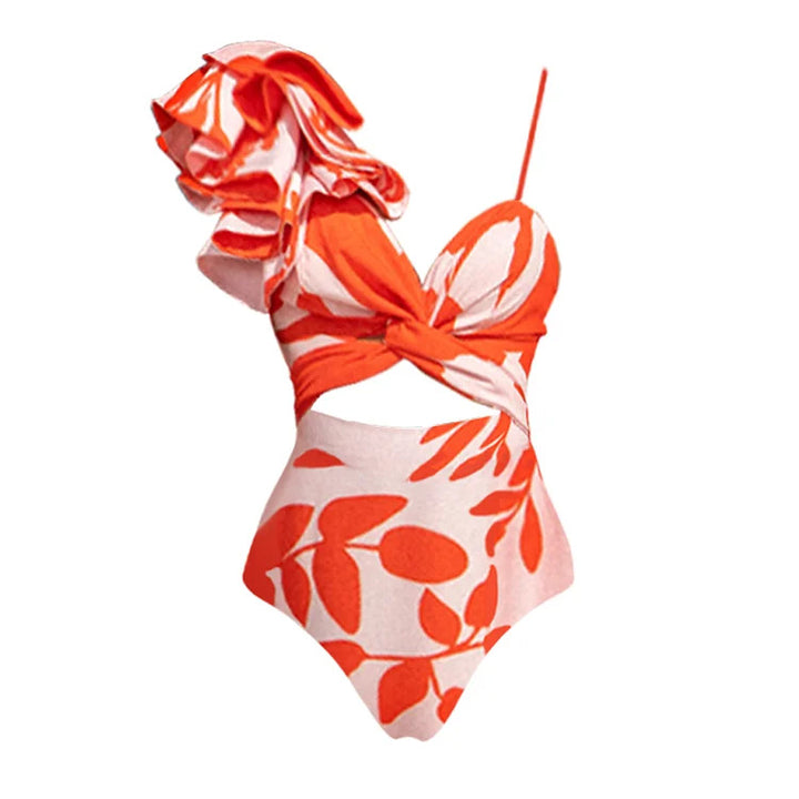 Damen Eleganter Einteiler Badeanzug mit voluminösen Rüschendetails Drune