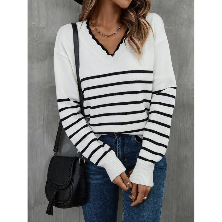 Damen modischer V-Pullover mit Streifenmuster Drune