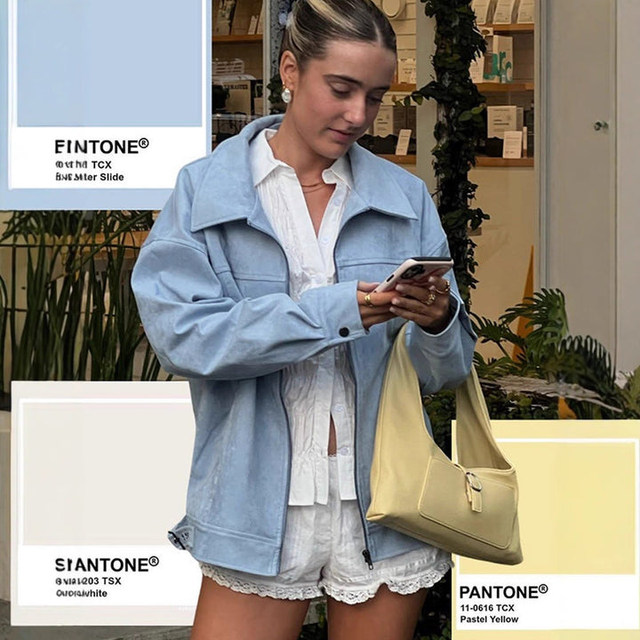 Damen lässige Kunstlederjacke mit modernem Schnitt und praktischen Taschen Drune