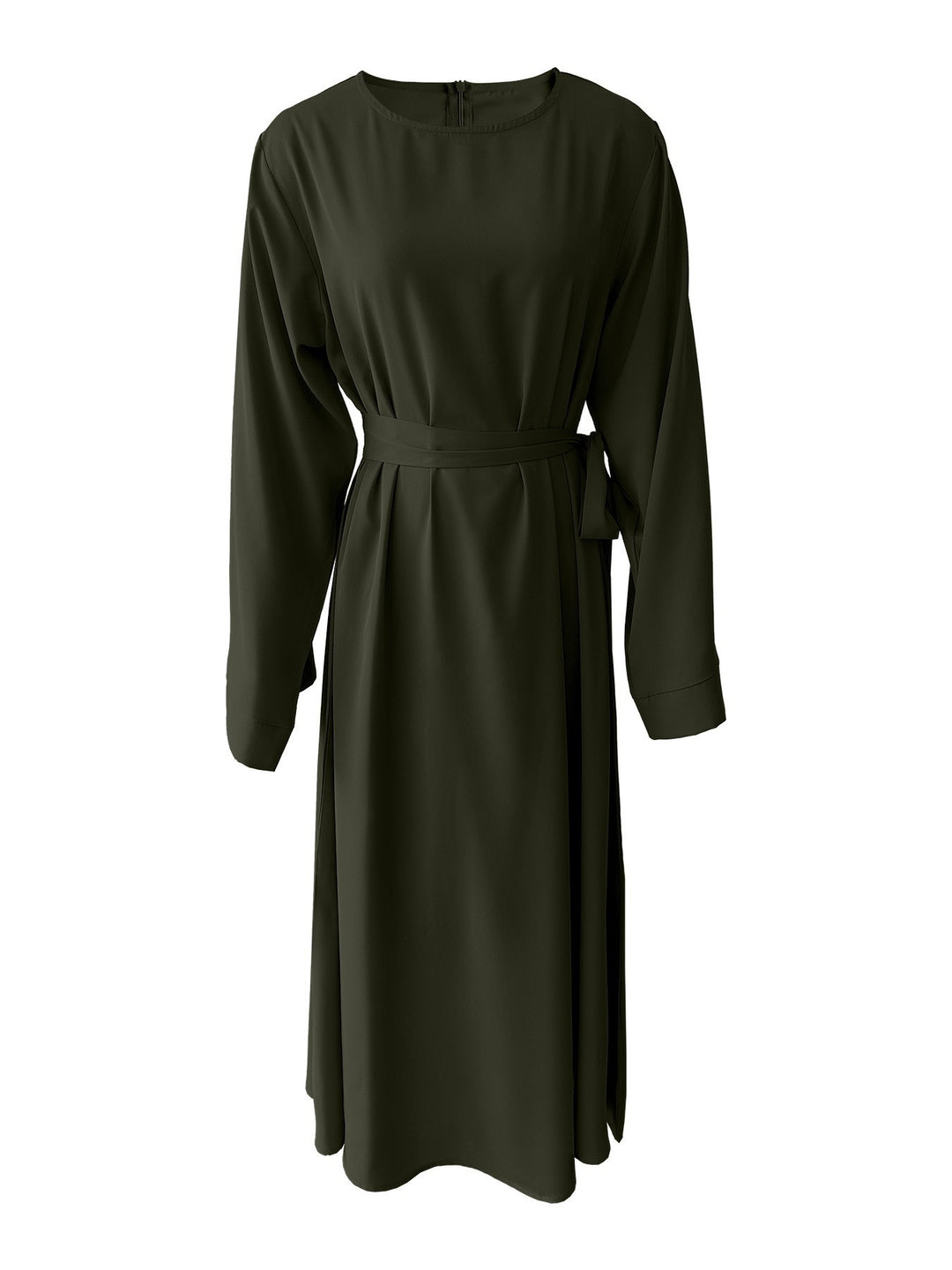 Damen Midi-Kleid mit elegantem Taillengürtel und langen Ärmeln Drune