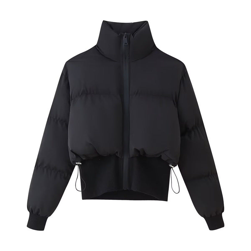Damen modische cropped Steppjacke mit hohem Kragen und verstellbarem Saum Drune
