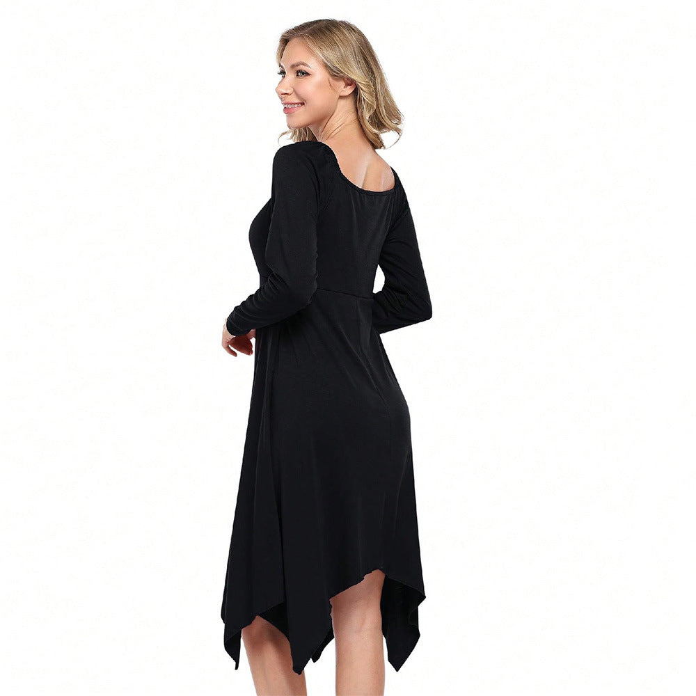 Damen asymmetrisches Longkleid mit langem Arm und gerafftem Oberteil Drune