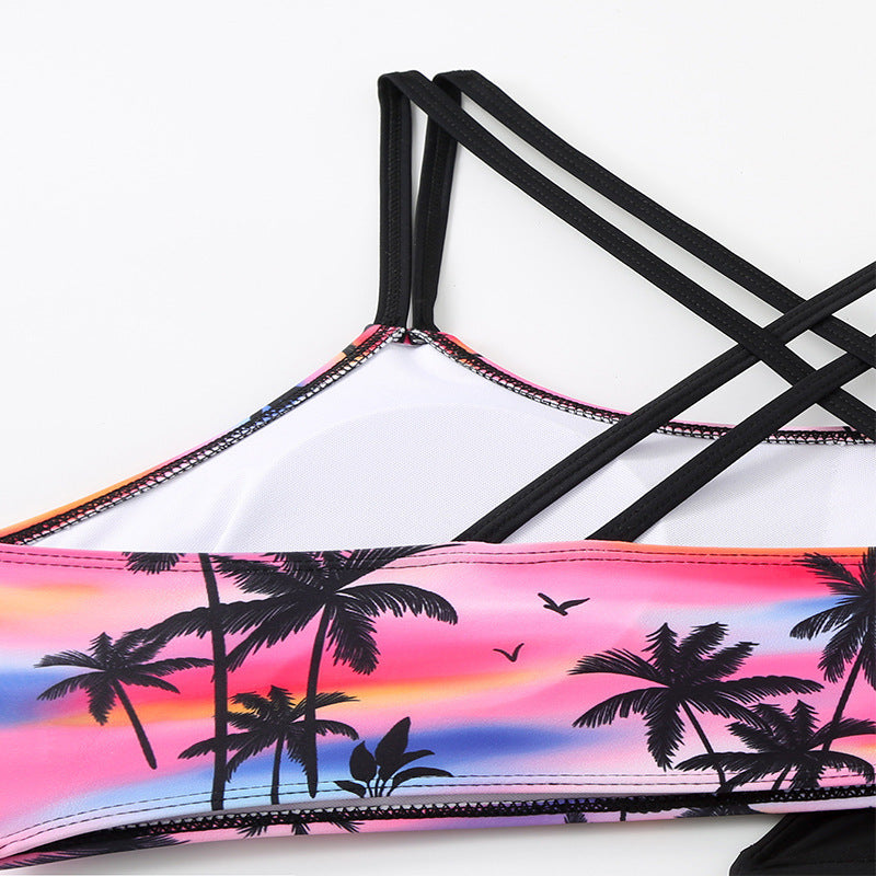 Damen Sportliches Bade-Set mit modischen Cut-Out und tropischem Motiv Drune