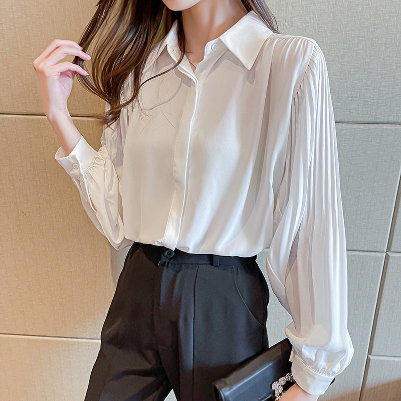 Damen Bluse mit eleganten Rüschenärmel und feinen Knopfdetails Drune