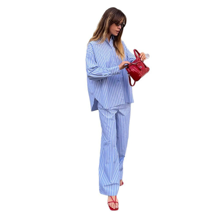 Damen gemütliches und stilvolles Pyjama-Set mit gestreiftem Design Drune