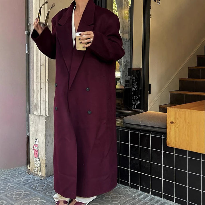Damen Eleganter Wollmantel mit doppelt geknöpftem Design Drune