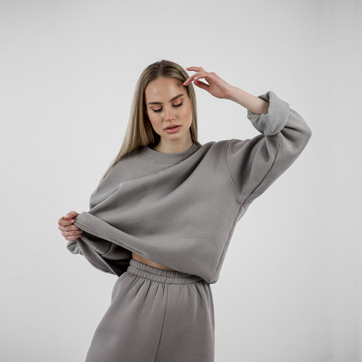 Damen lässiges Sweatpants-Set mit hohem Bund und breiten Ärmeln Drune