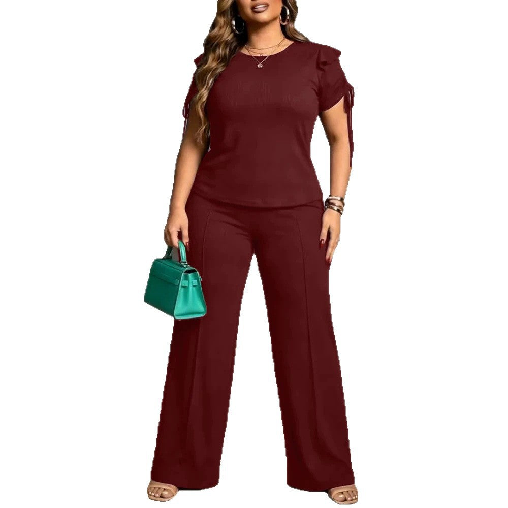 Damen Elegantes Freizeit-Anzugset mit Rüschendetails und weitem Schnitt Drune