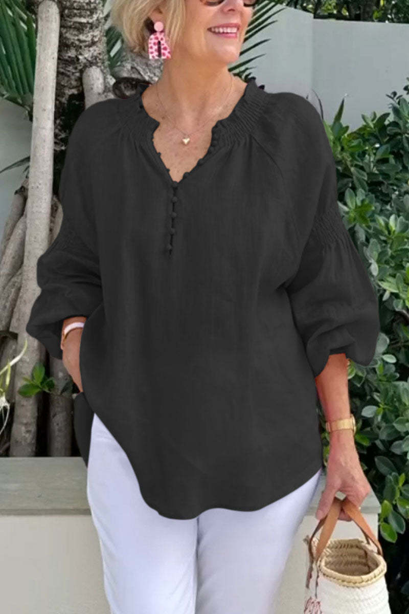 Damen luftige Bluse mit Smock-Ärmeln Drune