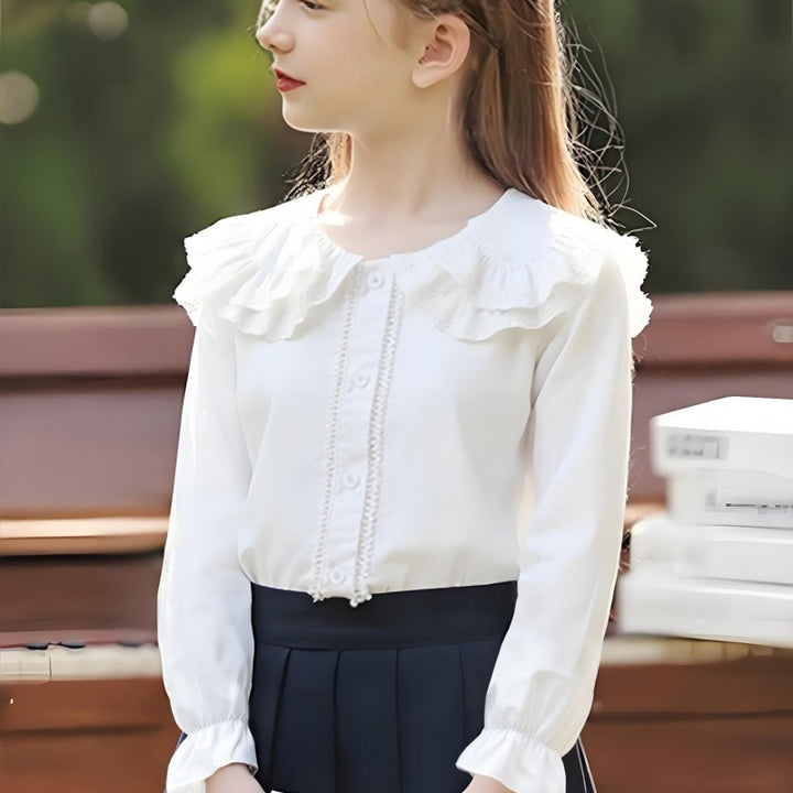 Damen Bluse mit Rüschendetails und romantischen Puffärmeln Drune
