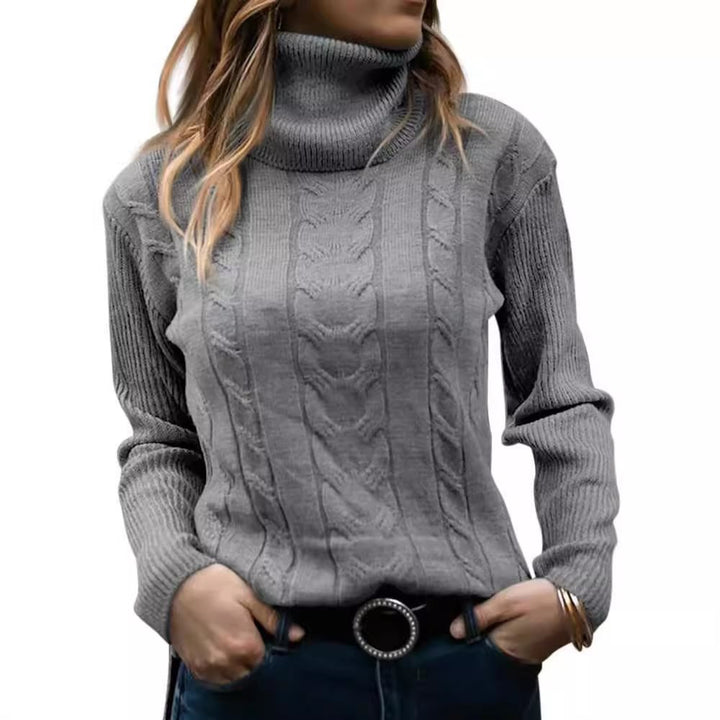 Damen Strickpullover mit hohem Kragen und strukturiertem Zopfmuster Drune