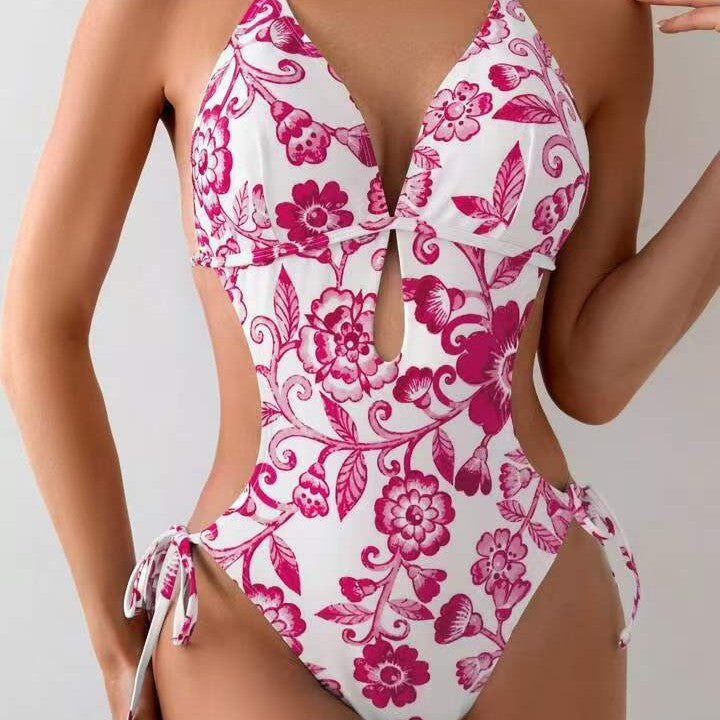 Damen ganzflächiger Bikini mit verspieltem floralen Design Drune