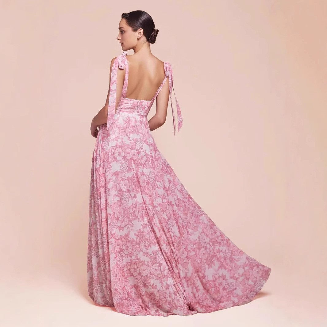 Damen Maxikleid mit floralem Muster und eleganten Trägerdetails Drune