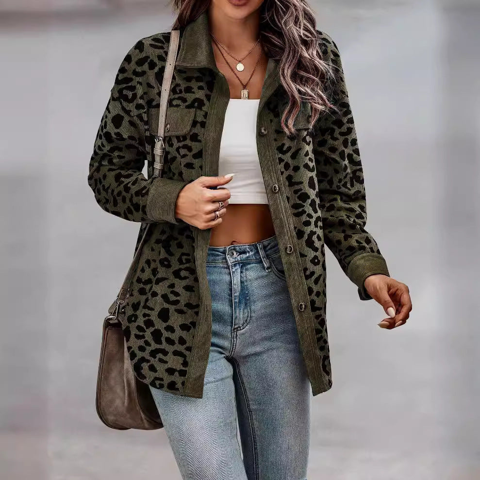 Damen Oversized Hemdjacke mit Leopardenmuster Drune