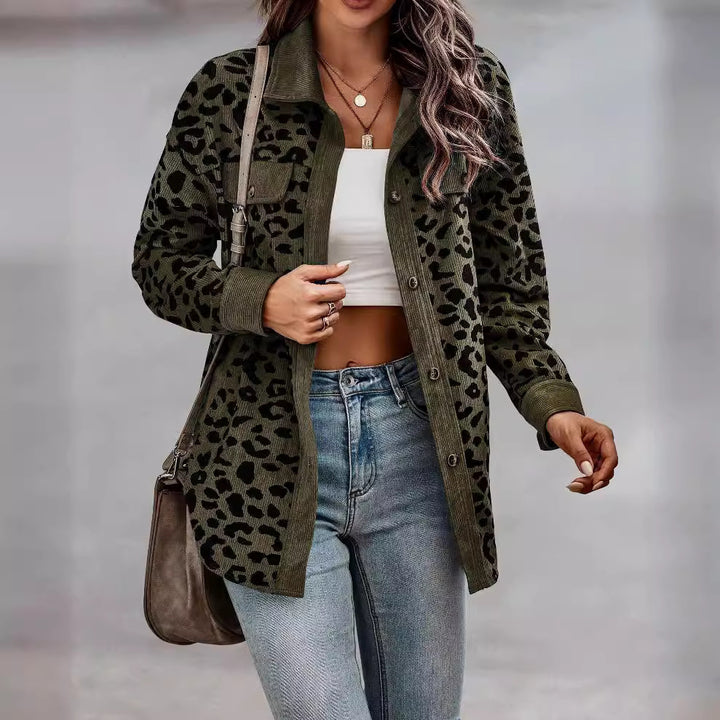 Damen Oversized Hemdjacke mit Leopardenmuster Drune