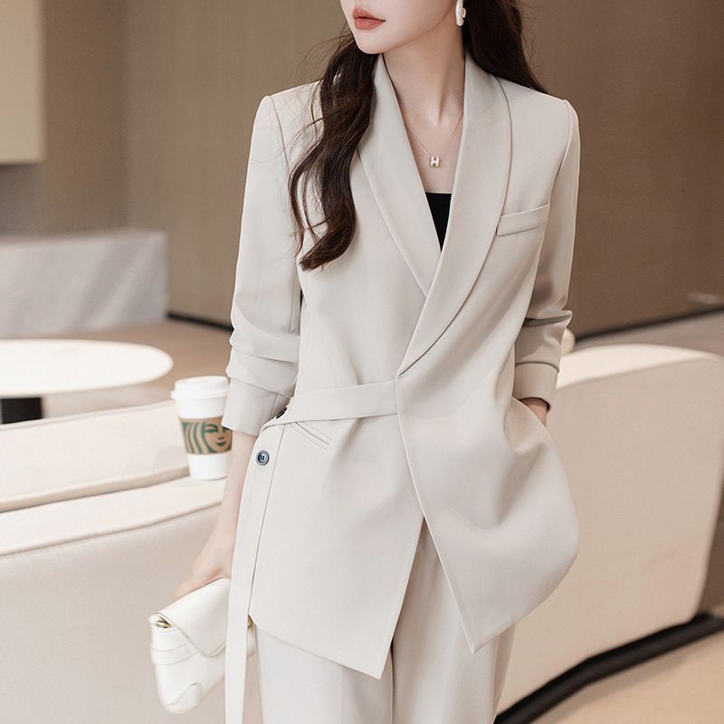Damen moderner Blazer mit asymmetrischem Schnitt und Taillengürtel Drune