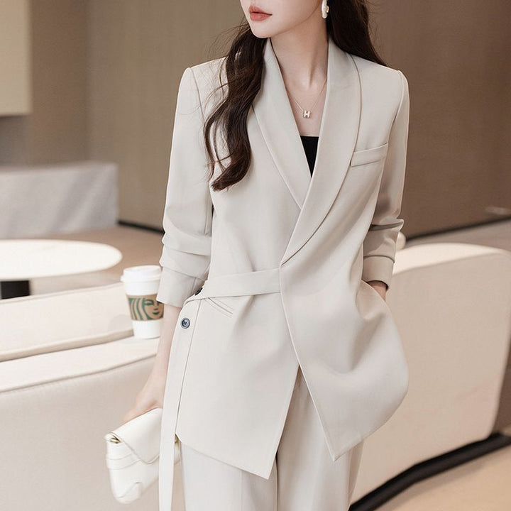 Damen moderner Blazer mit asymmetrischem Schnitt und Taillengürtel Drune