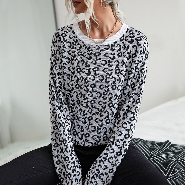 Damen lässiger Pullover mit modernem Leopardenmuster und breiten Bündchen Drune