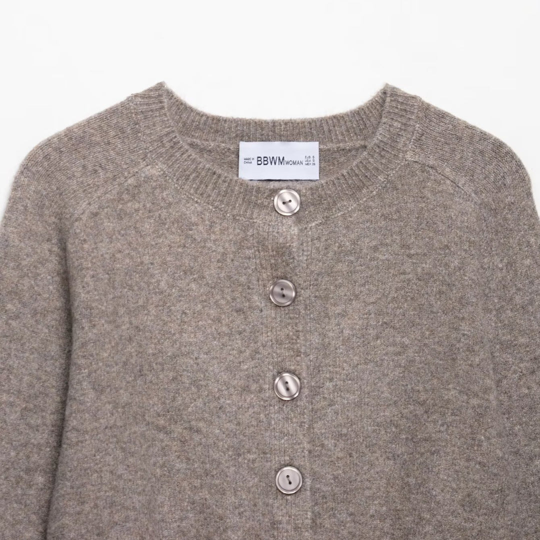 Damen cropped Strickjacke mit elegantem Rundhalsausschnitt und Knopfverschluss Drune