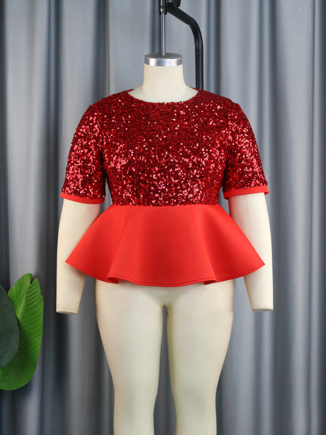 Damen Elegantes Glitzeroberteil mit peplum Saum Drune