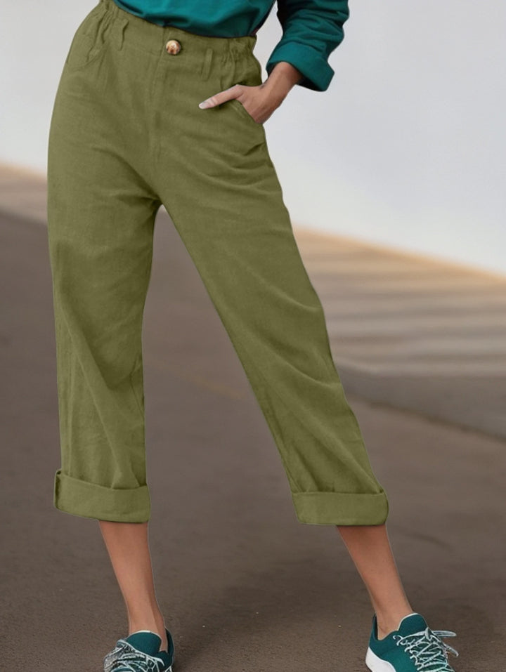 Damen Elegante Leinenhose mit breitem Bein und umschlagenem Saum Drune