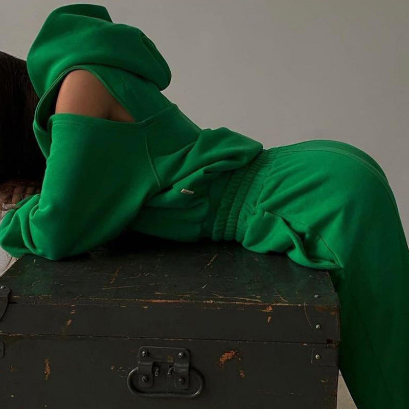 Damen sportliches Sweatset mit tiefem Ausschnitt und seitlichen Raglanärmeln Drune
