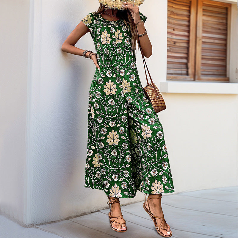 Damen lässiger Jumpsuit mit floralem Design und hohen Beinen Drune