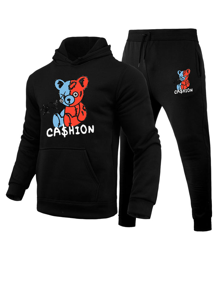 Damen Hoodie und Jogginghose Set mit kreativem Bärenmotiv Drune