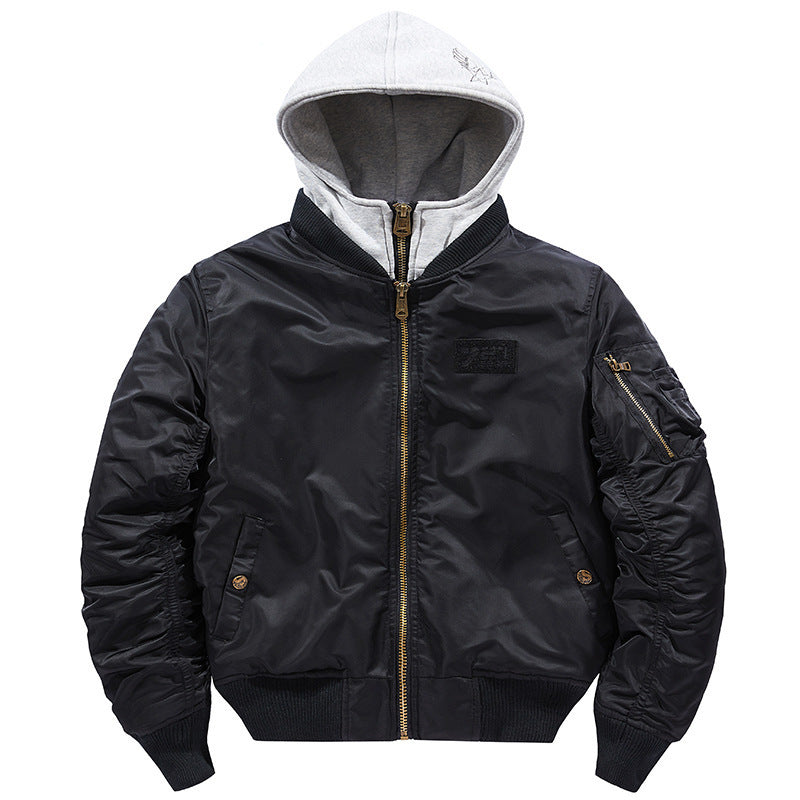 Herren nan fliegerinspirierte Bomberjacke mit integriertem Kapuzeneinsatz, Ärmeltasche und wattierter Innenlage Drune