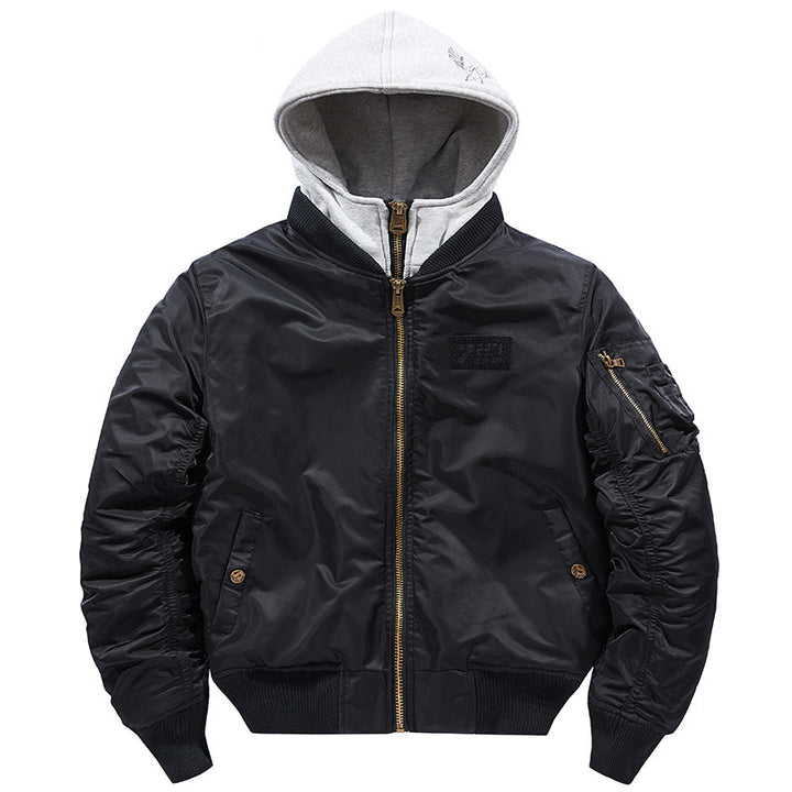 Herren nan fliegerinspirierte Bomberjacke mit integriertem Kapuzeneinsatz, Ärmeltasche und wattierter Innenlage Drune