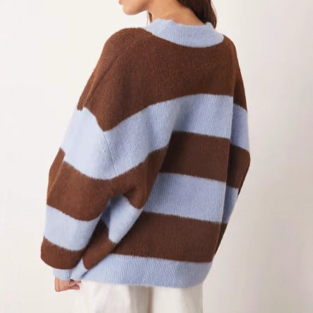 Damen oversized Strickpullover mit gestreiftem Muster und weitem Schnitt Drune