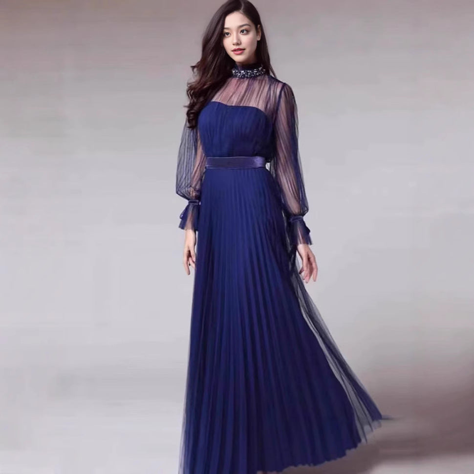 Damen Elegantes Maxikleid mit schimmerndem Chiffon und verspielten Rüschendetails Drune