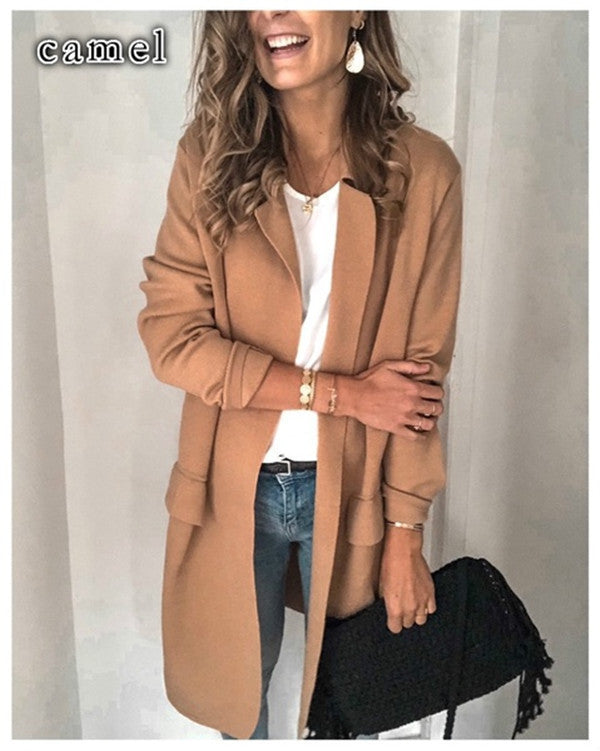 Damen eleganter Trenchcoat mit praktischen Taschen und lockerem Schnitt Drune